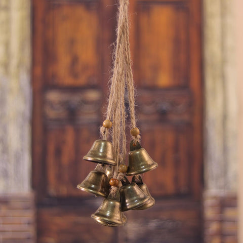 Fishknow antique-bronze bells with rope evoke cozy witchy decor