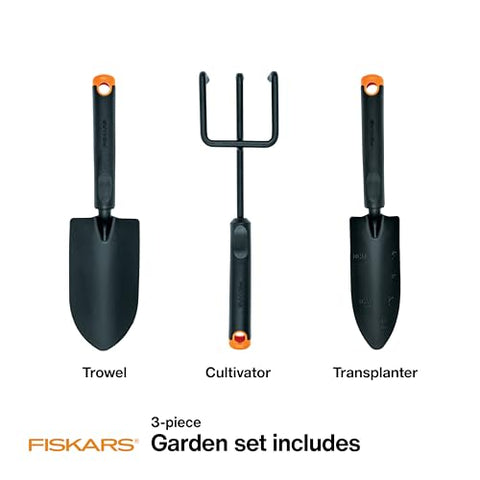 Fiskars 3-Piece Garden Tool Set transplanter for smooth seedling transplant