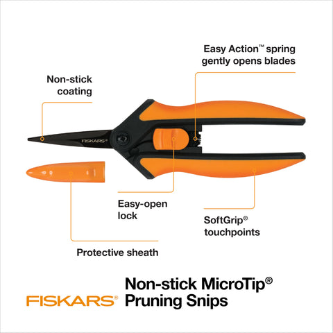 Fiskars 6in pruning snips with Easy Action spring reduce hand fatigue.