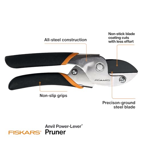 Close-up of Fiskars anvil blade highlighting the sharp edge.