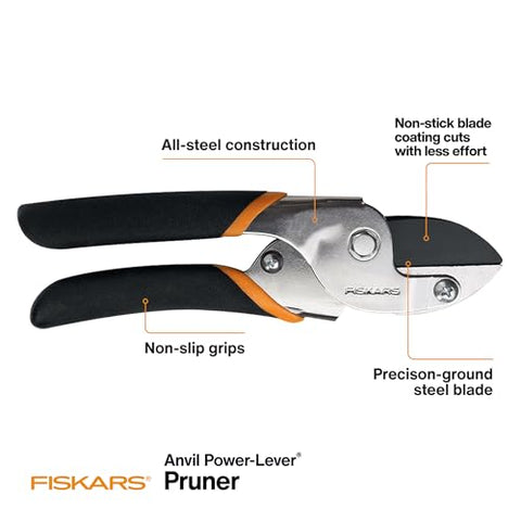 Close-up of Fiskars anvil blade highlighting the sharp edge.