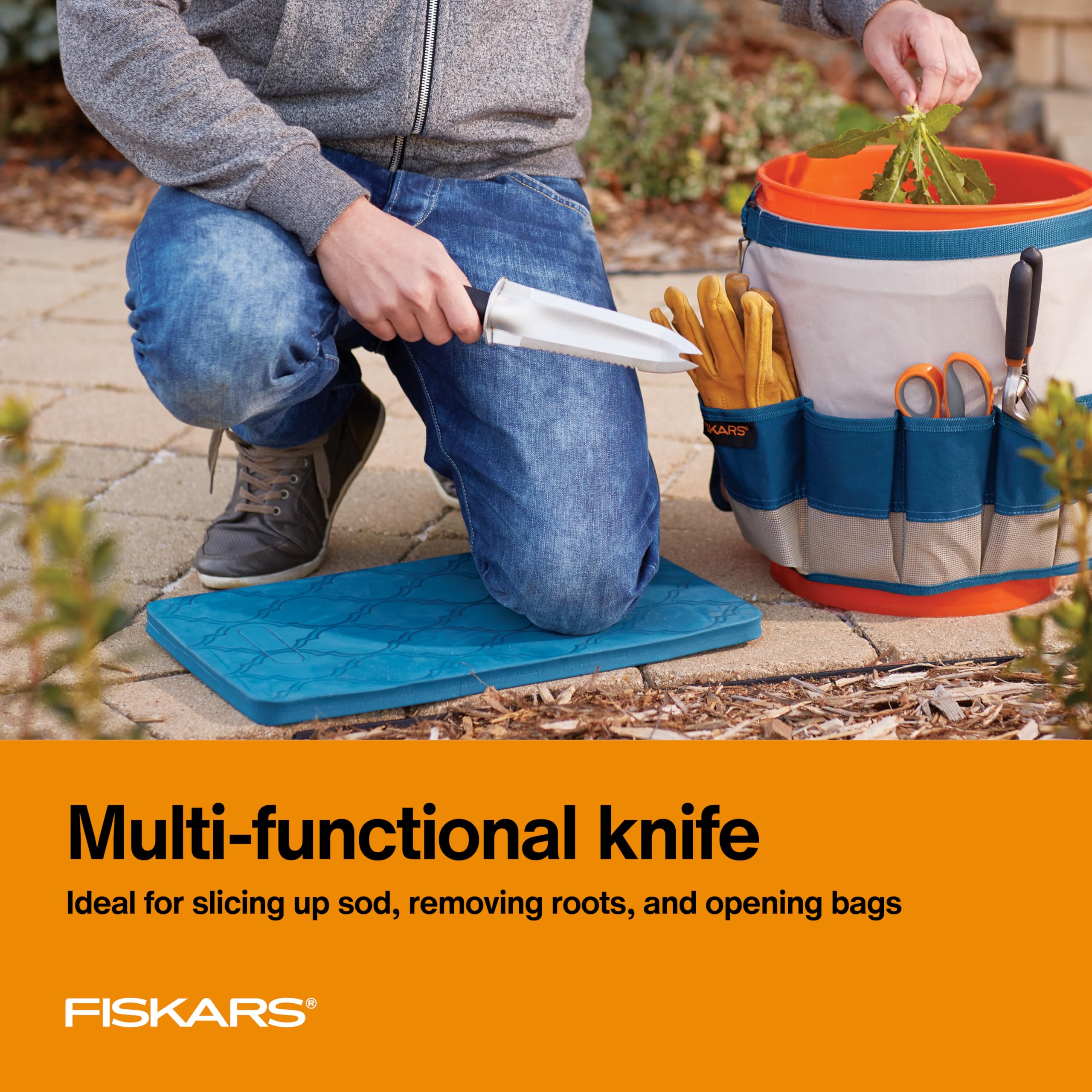 Fiskars Big Grip Garden Knife simplifies transplanting with the forked tip and ground-friendly blade.