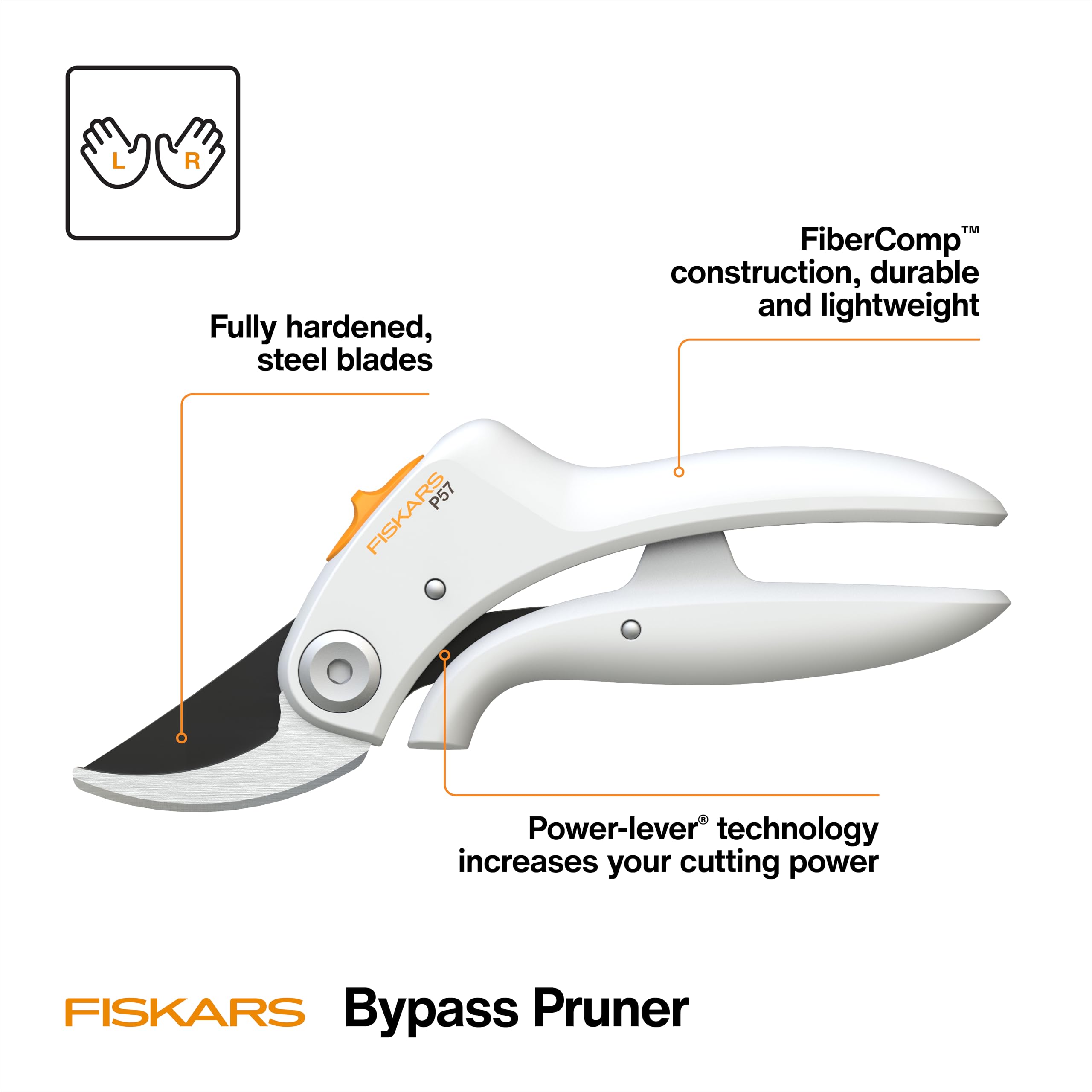 Close-up of Fiskars PowerLever blade showing smooth cutting action.