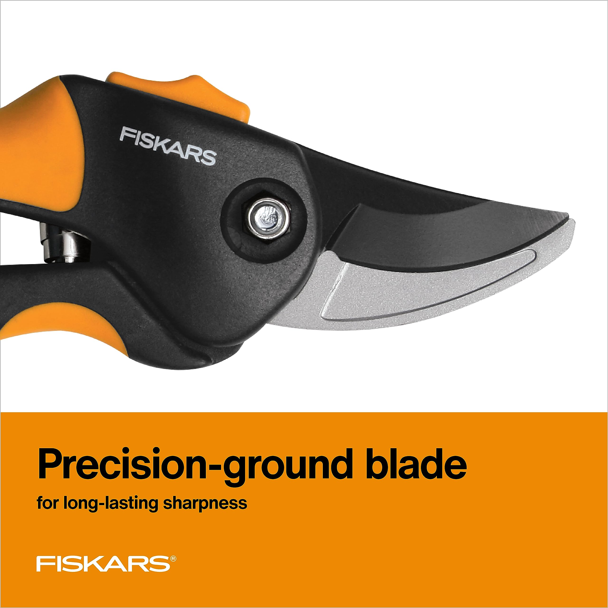 Fiskars bypass pruning shears safety lock for safe storage and use.