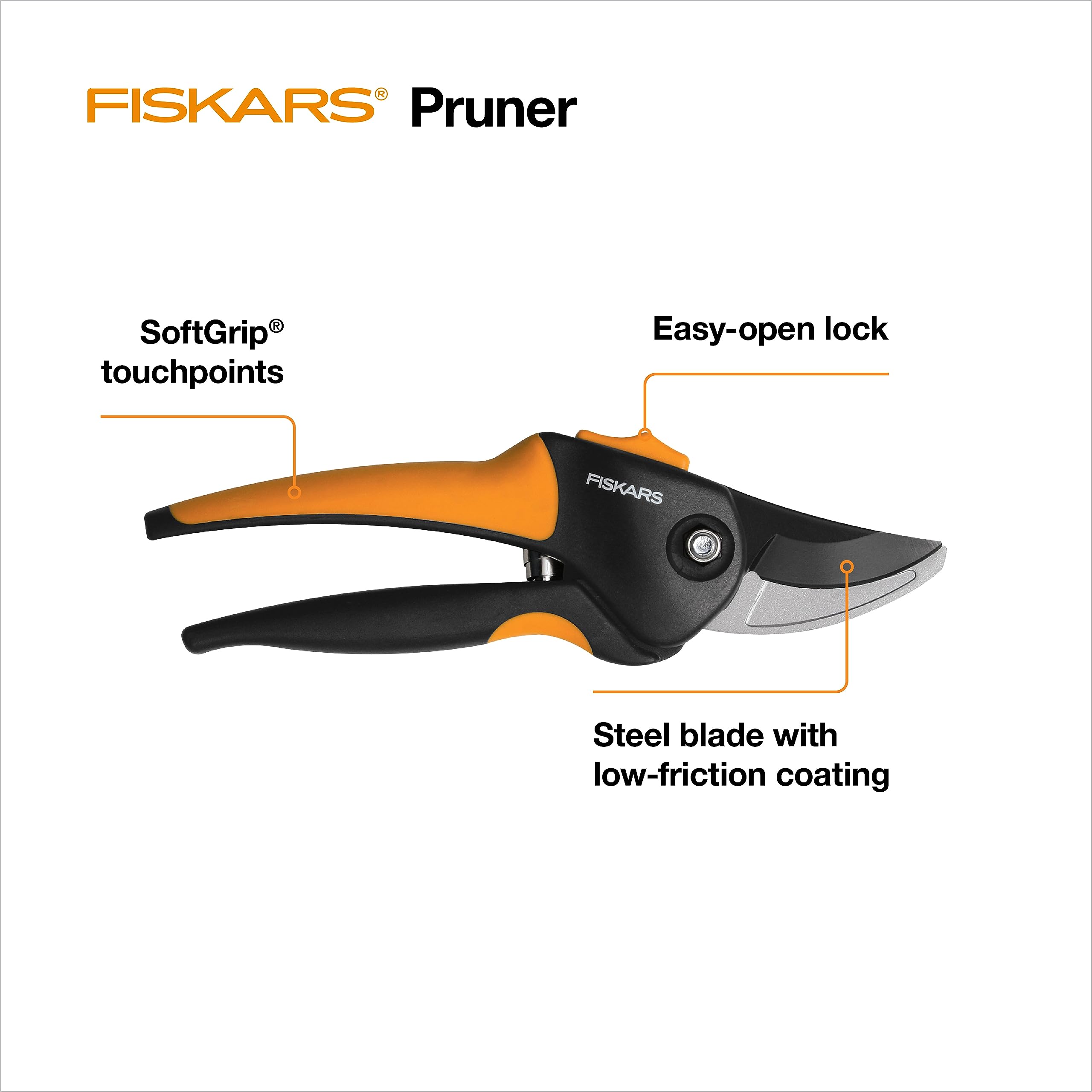Fiskars bypass pruning shears sap groove for smooth pruning.