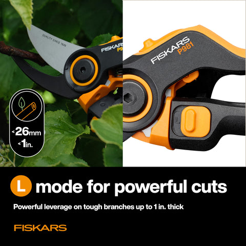 Fiskars DualAction Pruner FiberComp frame closeup highlighting durability