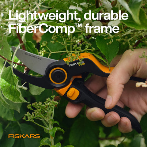 Fiskars DualAction Pruner in garden use trimming shrubs
