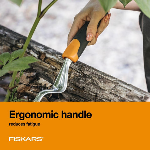 Fiskars Ergo Weeder with hang hole, easy to store between tasks.