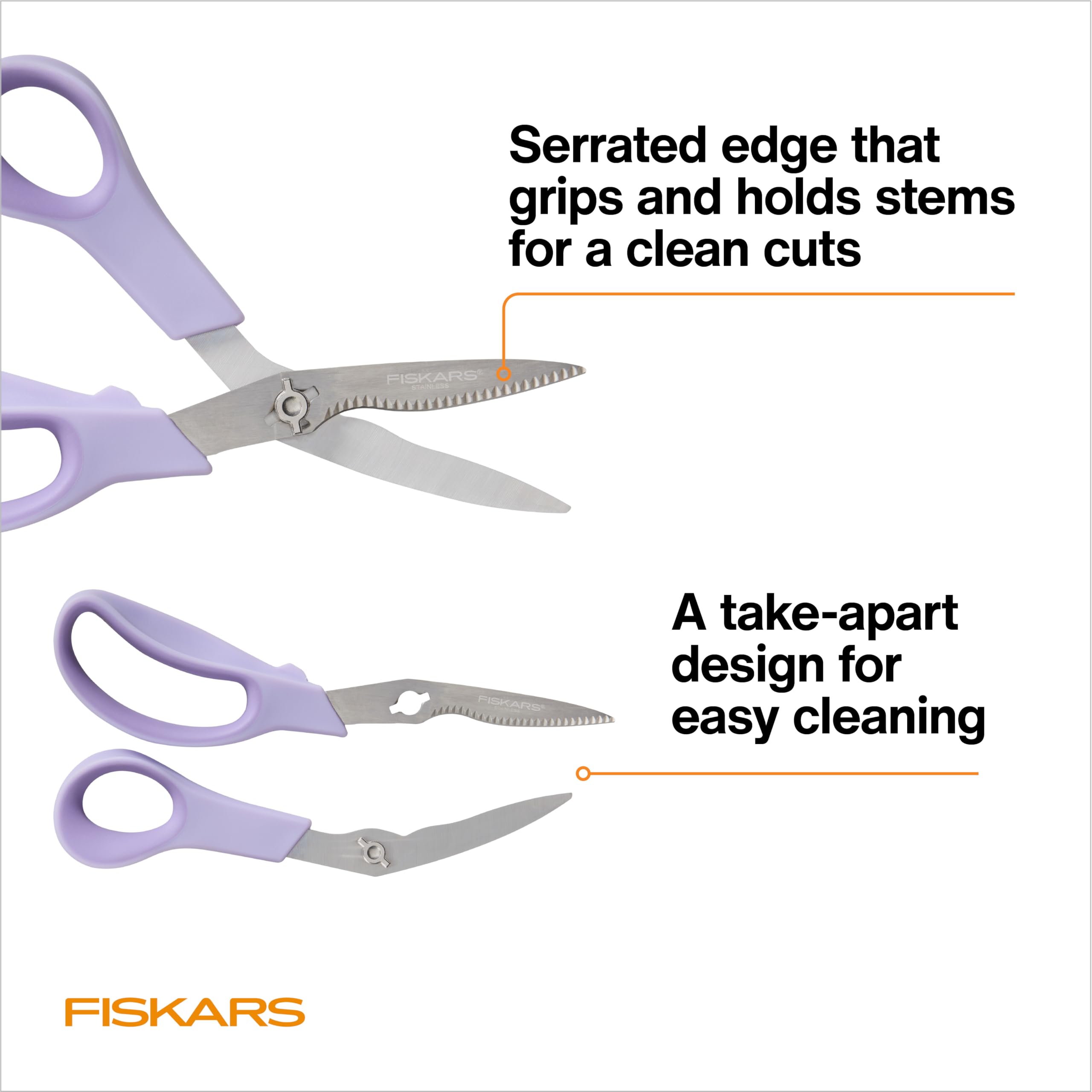 Fiskars Explore Vegetable Shears taken apart for easy cleaning
