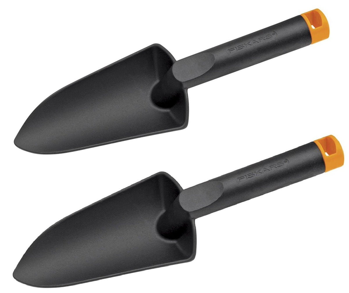 Fiskars FiberComp 11-inch trowel with a plastic handle, ideal for precise planting and weeding.