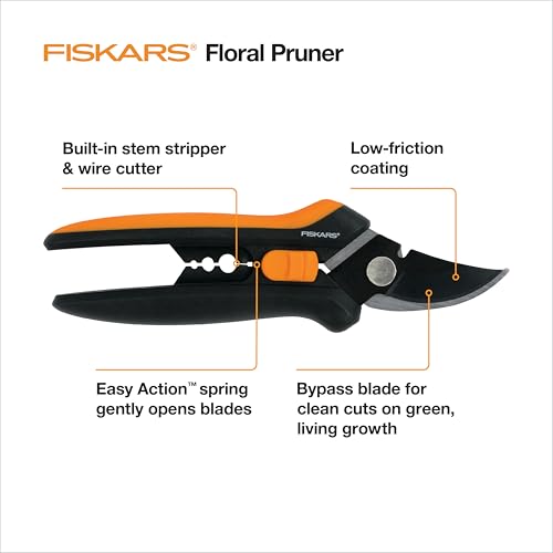 Fiskars Floral Pruner stem stripper feature in use on stems