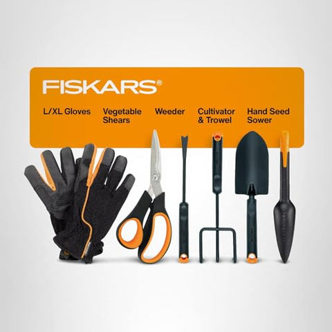 Fiskars garden gloves pair provides durable grip and comfort during gardening.