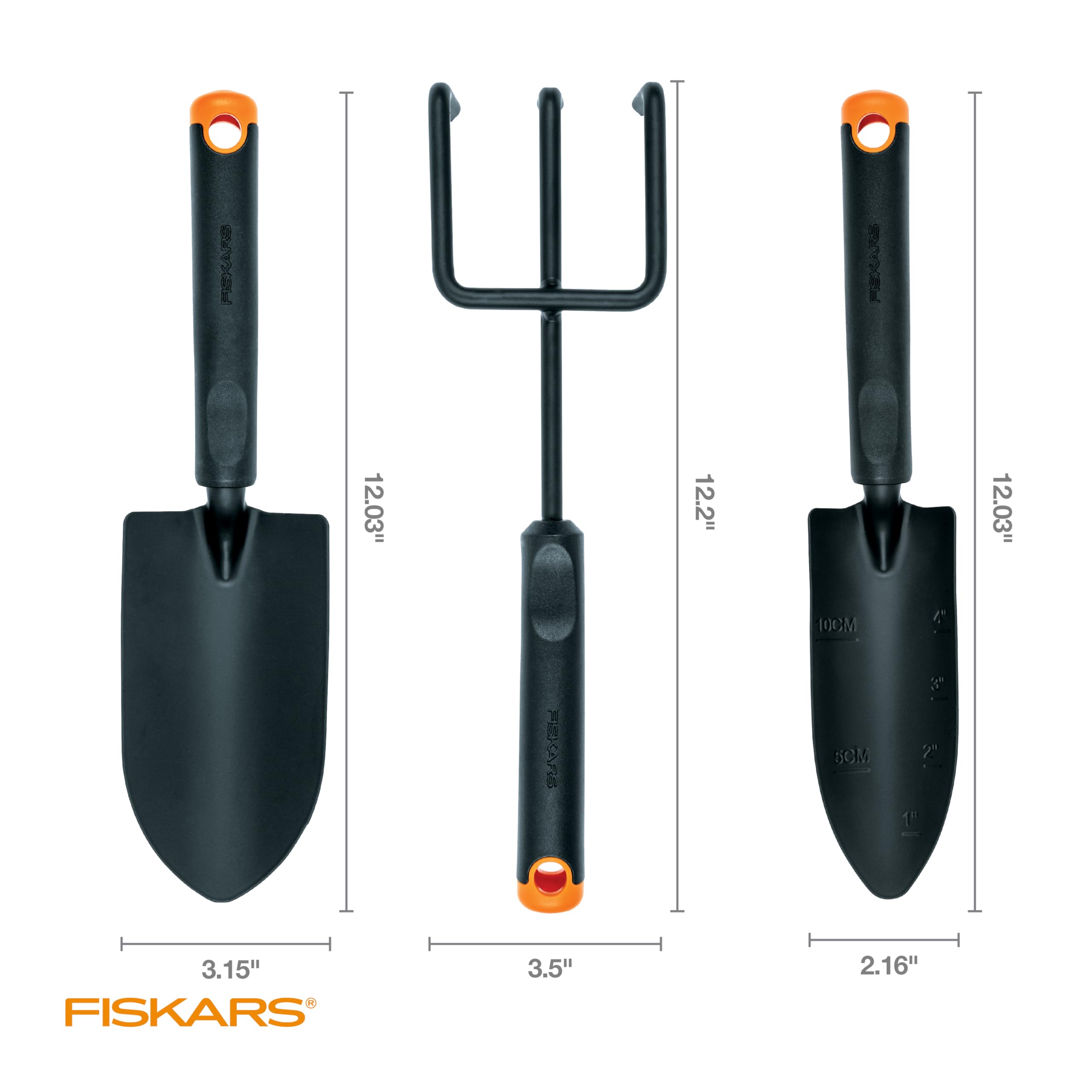 Fiskars built-in hang holes keep tools organized and accessible