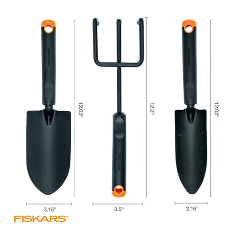 Fiskars built-in hang holes keep tools organized and accessible