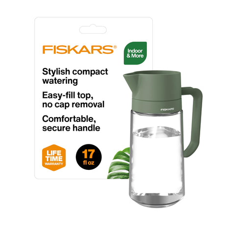 Fiskars glass watering carafe with narrow spout for precise watering of succulents