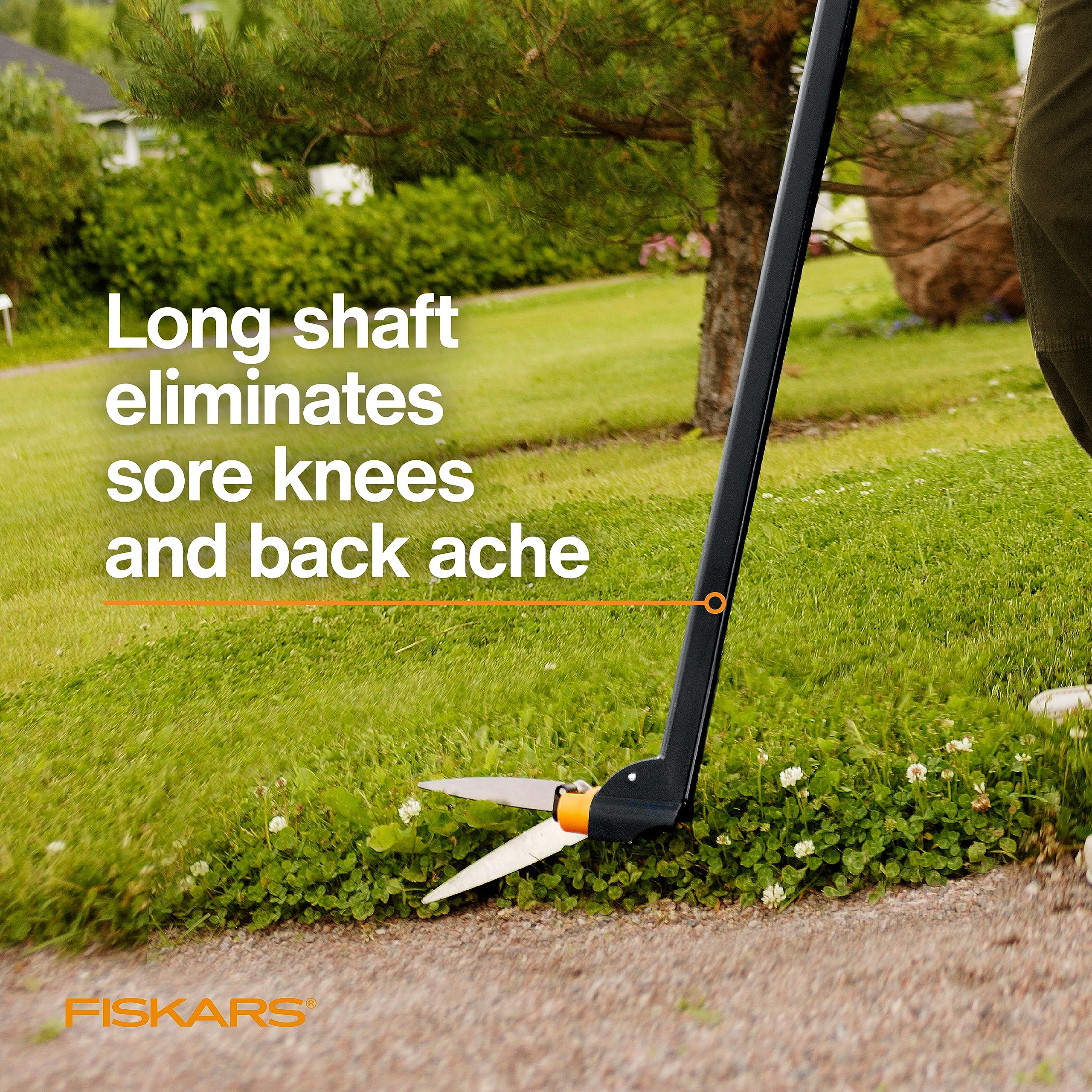 Fiskars 36-inch long-handle grass shears reach flower beds and sidewalks.