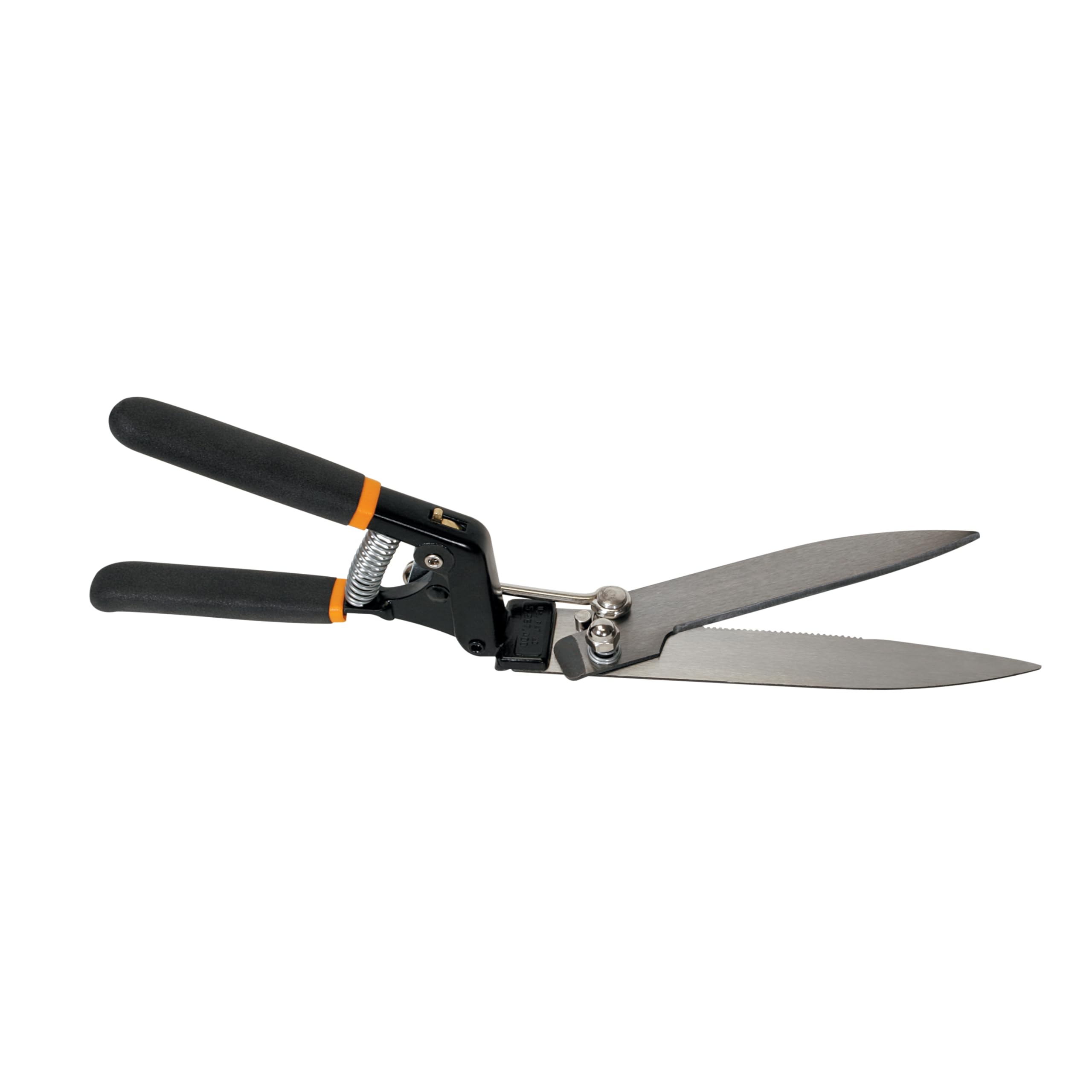 Fiskars Power-Lever grass shears close-up blade for precise cuts and reduced effort.