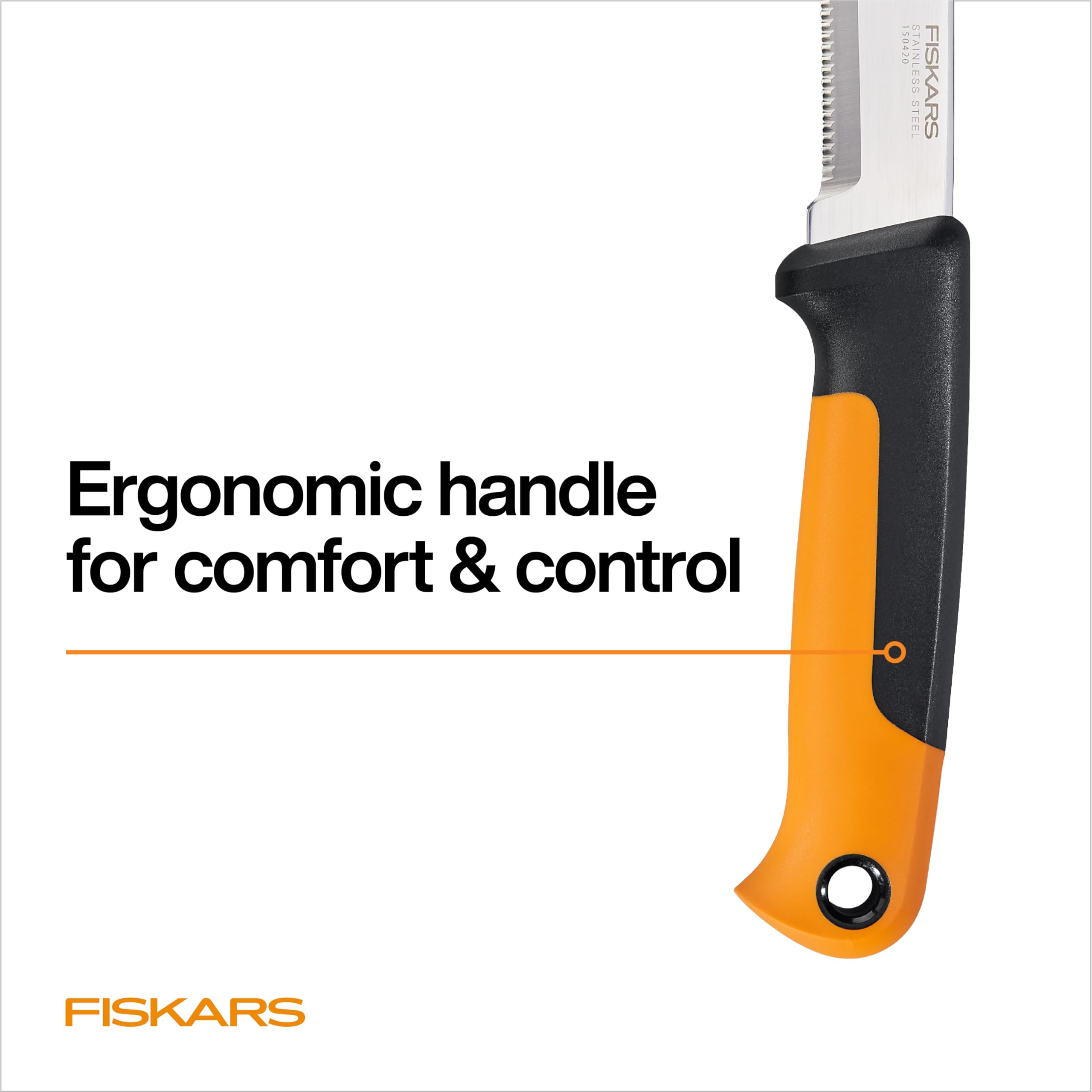 Fiskars Harvesting Knife ergonomic handle provides comfortable grip for precise harvesting.