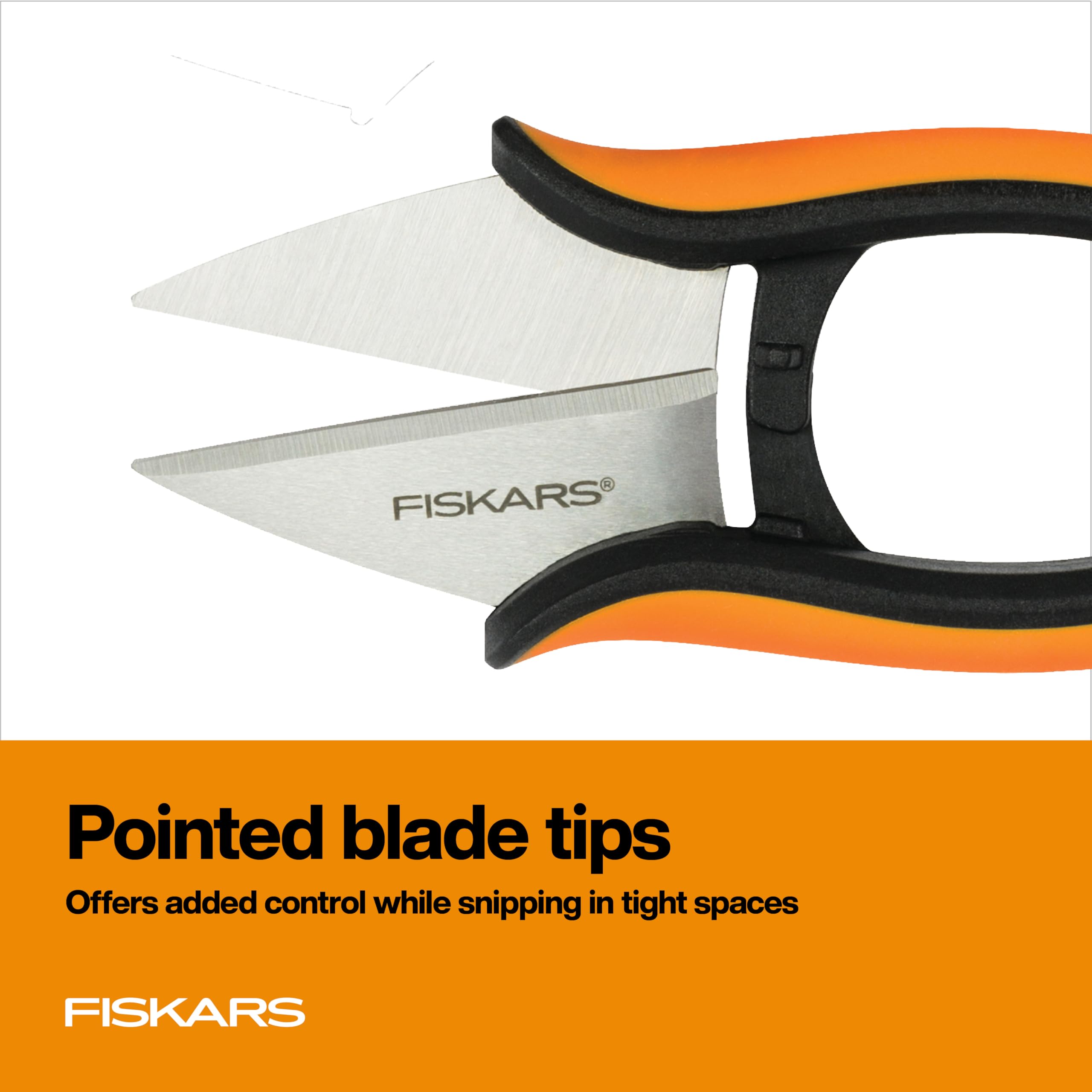 Fiskars herb snips pointed blade tip enables precision in tight spaces