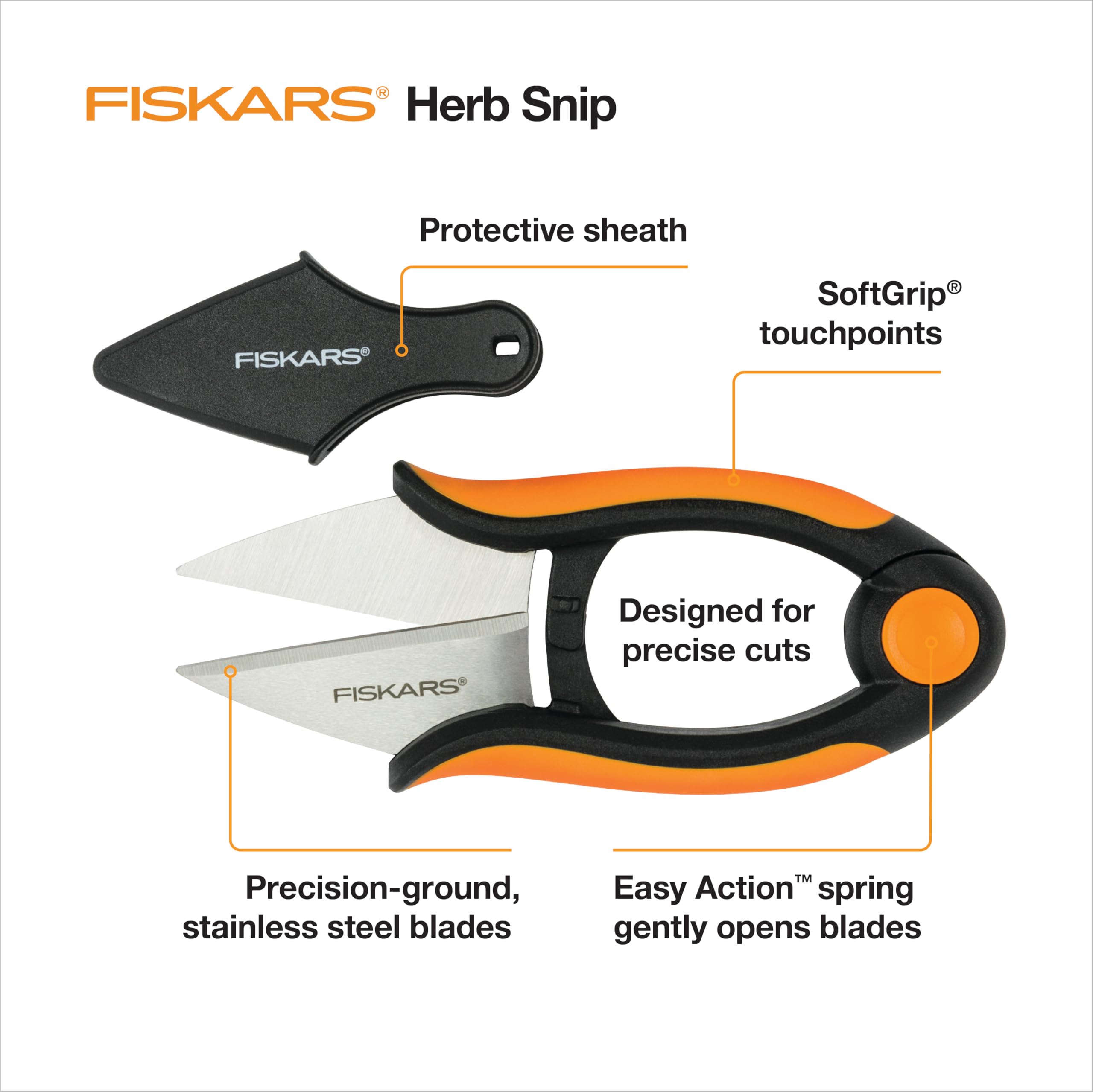 Fiskars herb snips soft-grip handle provides comfortable control during harvests