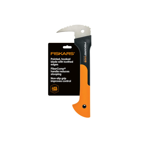 Fiskars Hookaroon 12-inch blade angle for secure log grabbing and moving.
