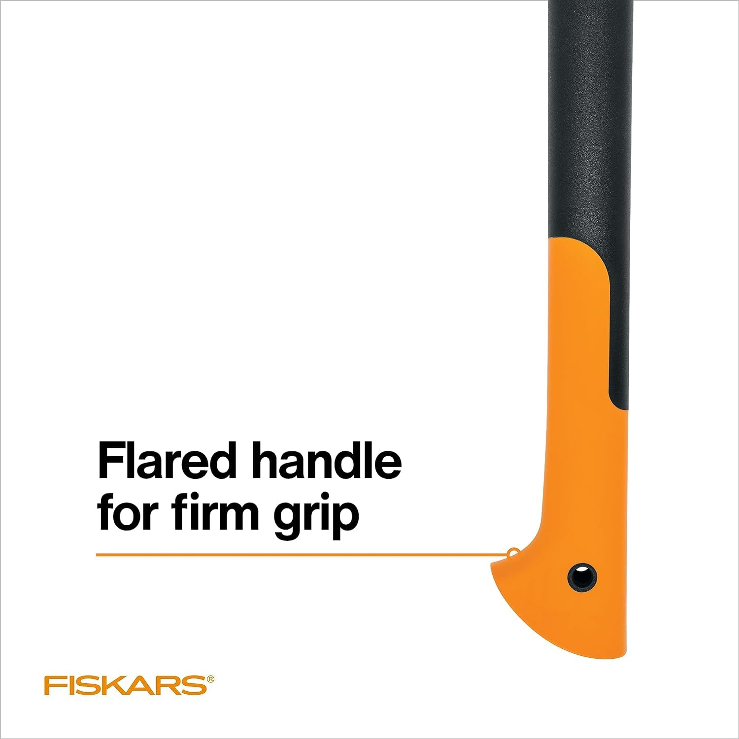 Fiskars Hookaroon flared-end grip enhances stability during use.