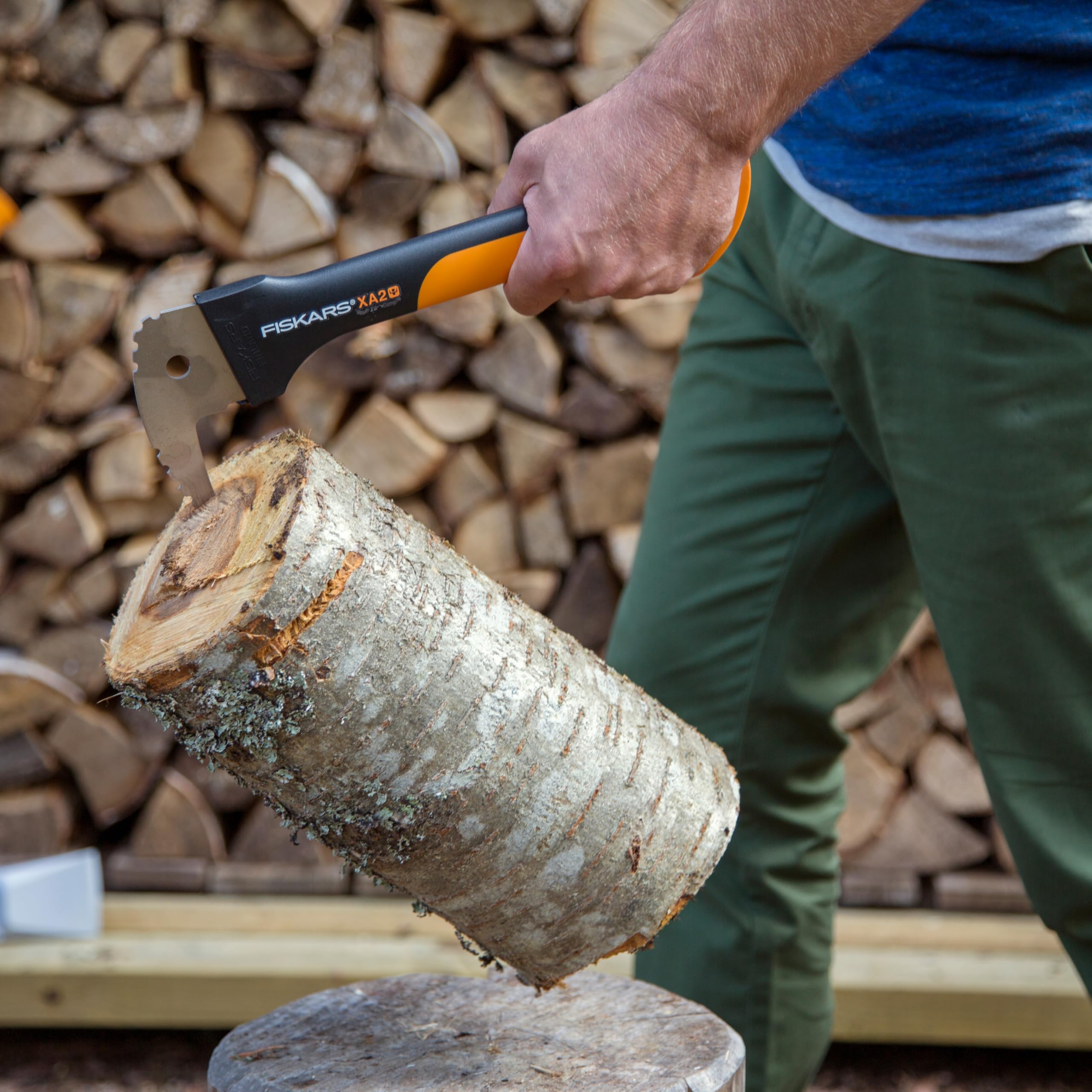 Fiskars Hookaroon pointed blade grab for quick log pickup.