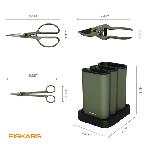 Fiskars free-standing caddy stores all tools neatly.