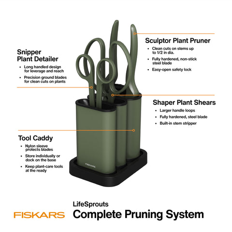 Fiskars sculptor pruner with bypass blade for smooth branch pruning.