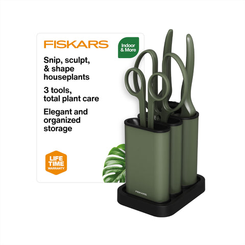 Fiskars detailer snipper for precise trimming in dense indoor foliage.