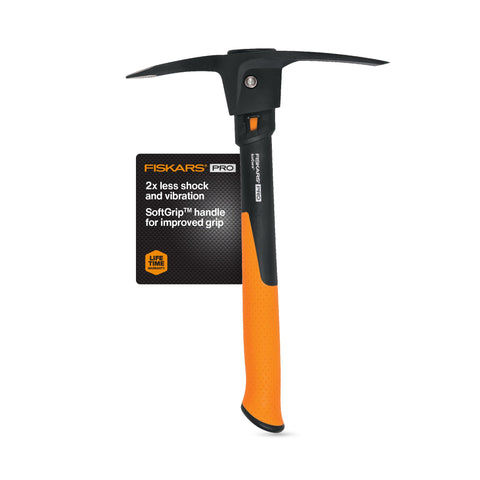 Fiskars IsoCore Pick Mattock dual-head design for breaking ground with less fatigue
