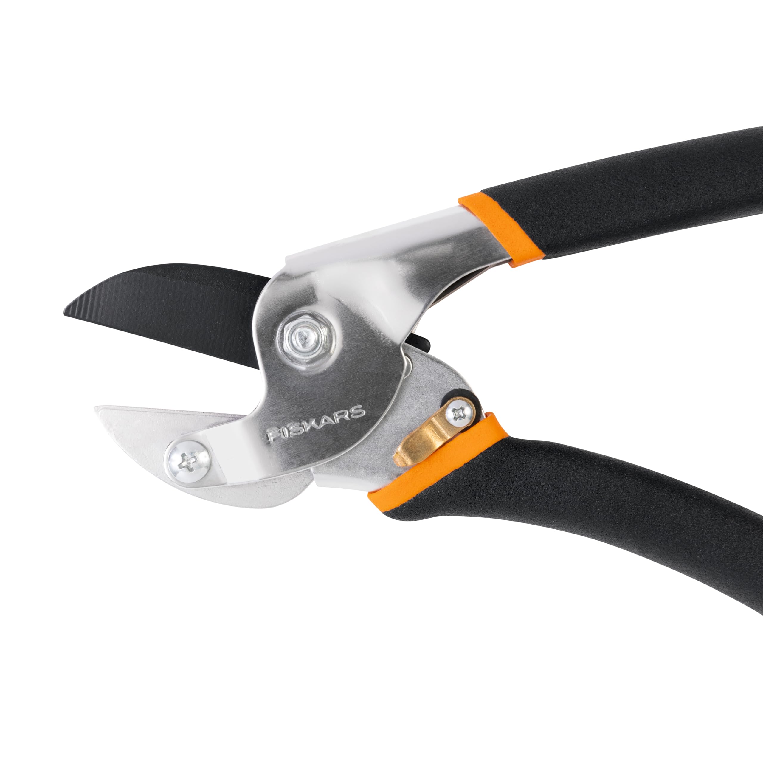 Fiskars pruner with lifetime warranty for gardener confidence.
