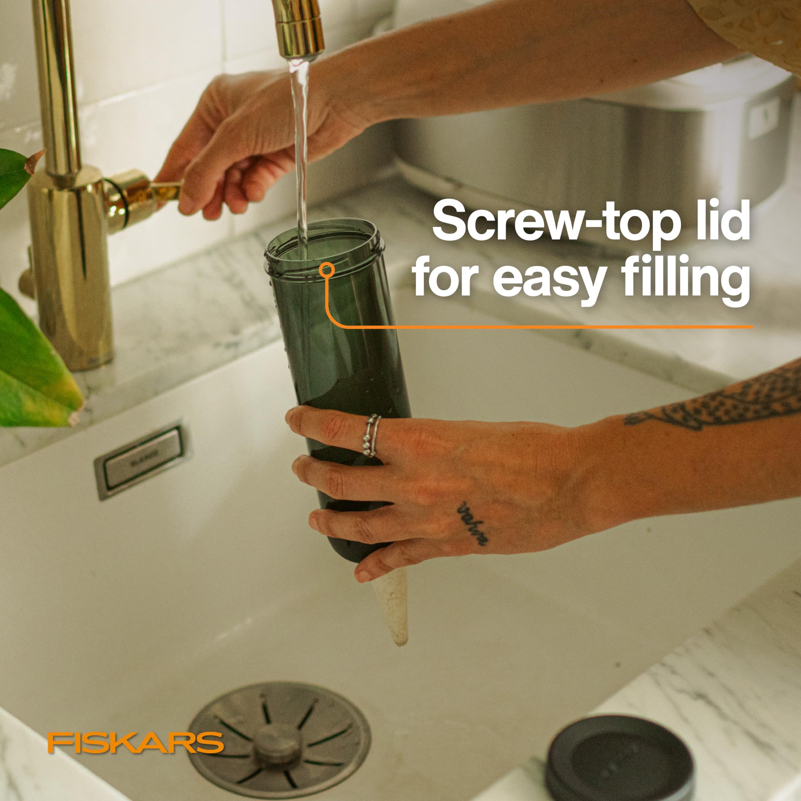Black components use recycled plastic for eco-friendly plant care.