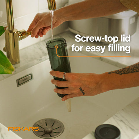 Black components use recycled plastic for eco-friendly plant care.