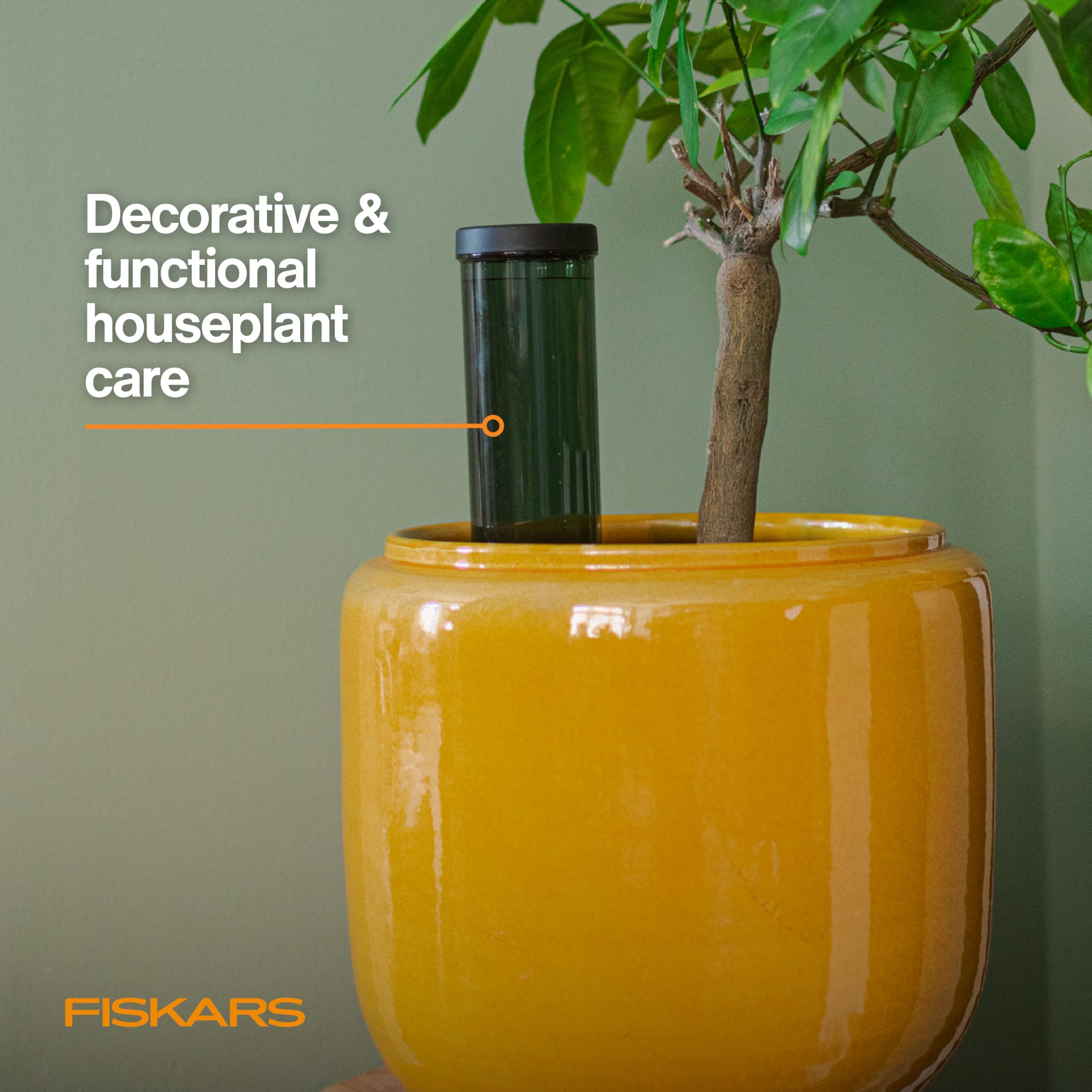 Ceramic cone disperses water gradually to soil for controlled hydration.