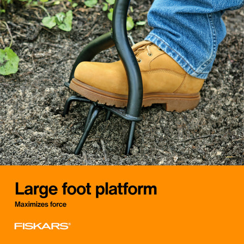 Long-handle tiller provides steady leverage with a two-handed grip.