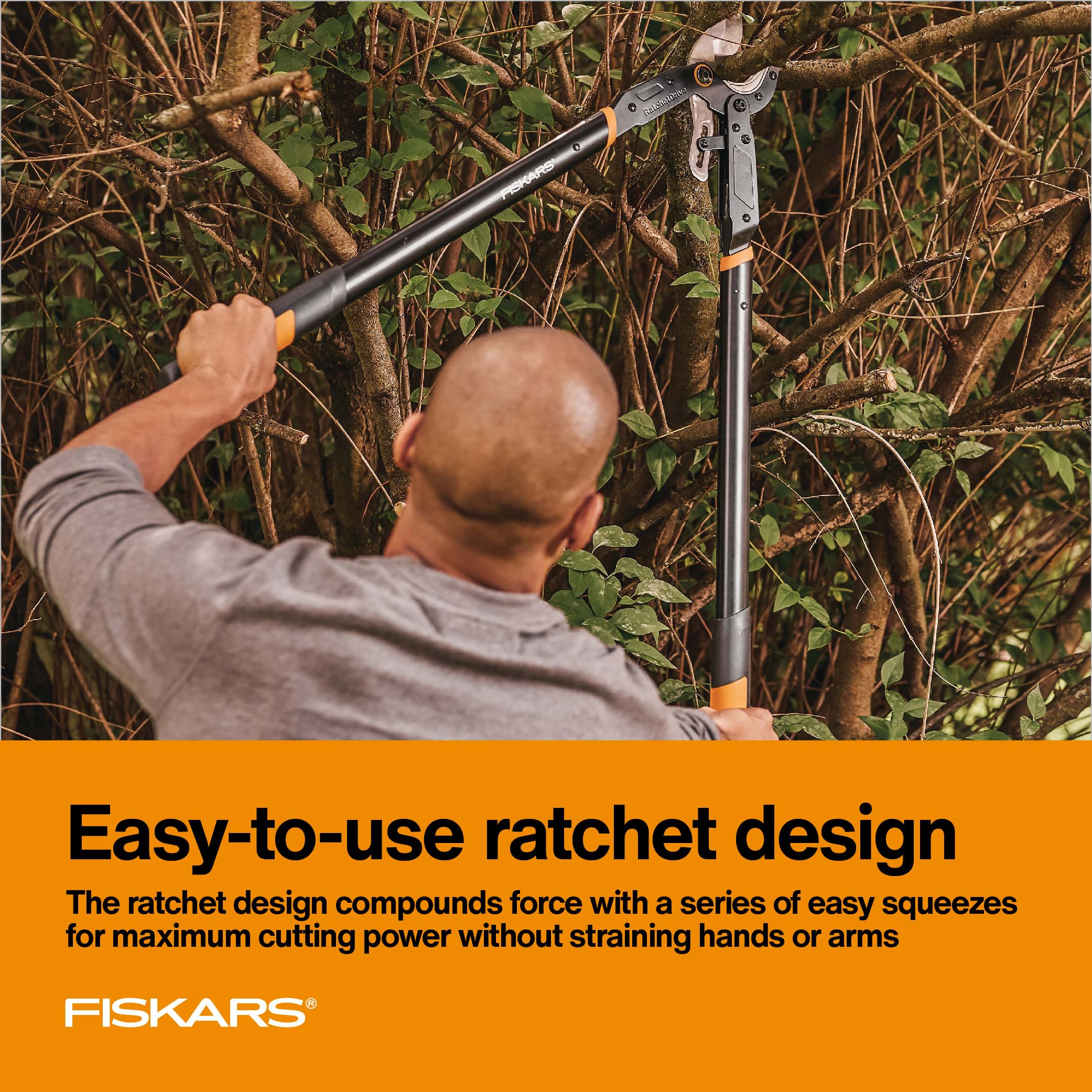 Riveted handles of Fiskars lopper emphasize durable construction