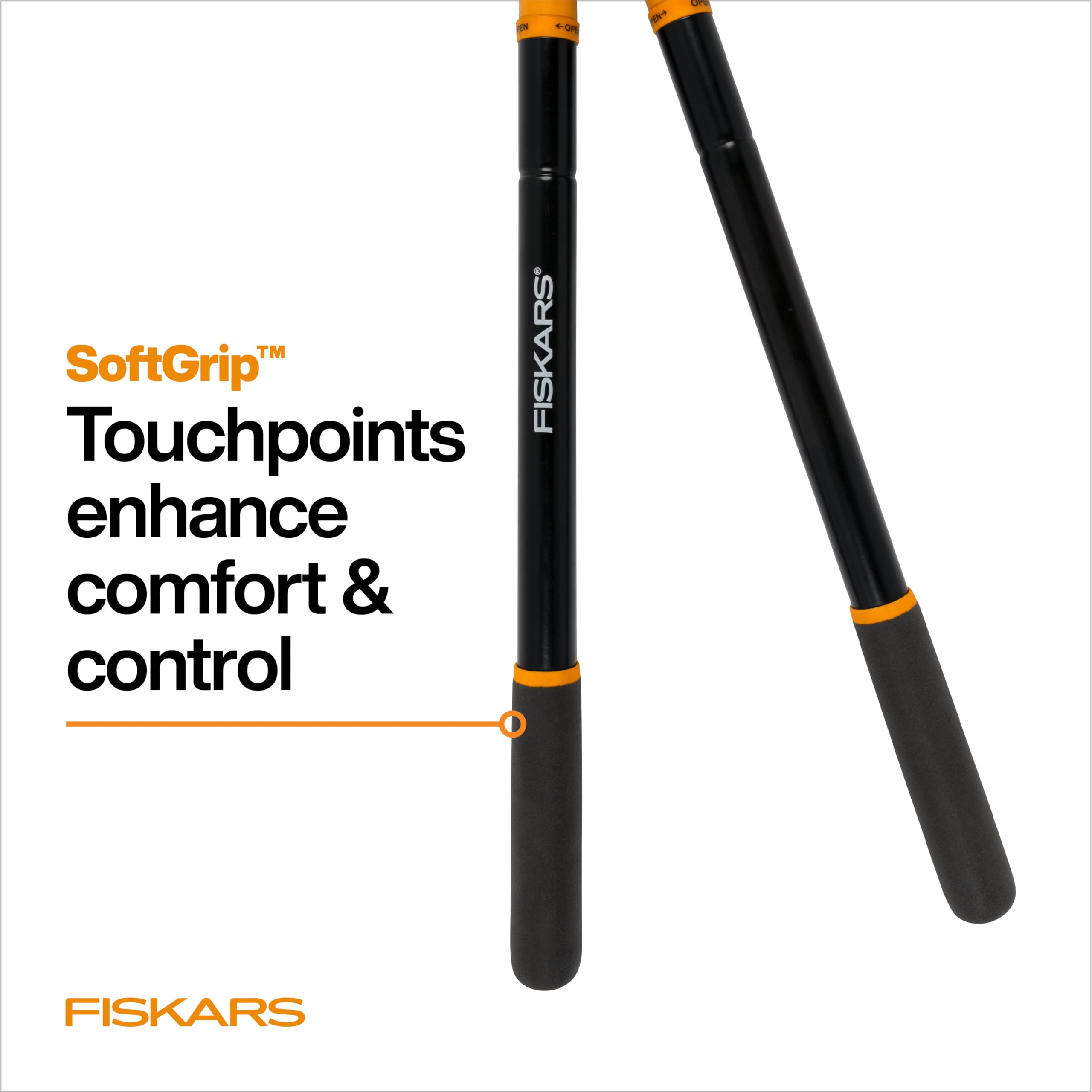 Fiskars loppers long-reach design helps reach difficult canopy areas.