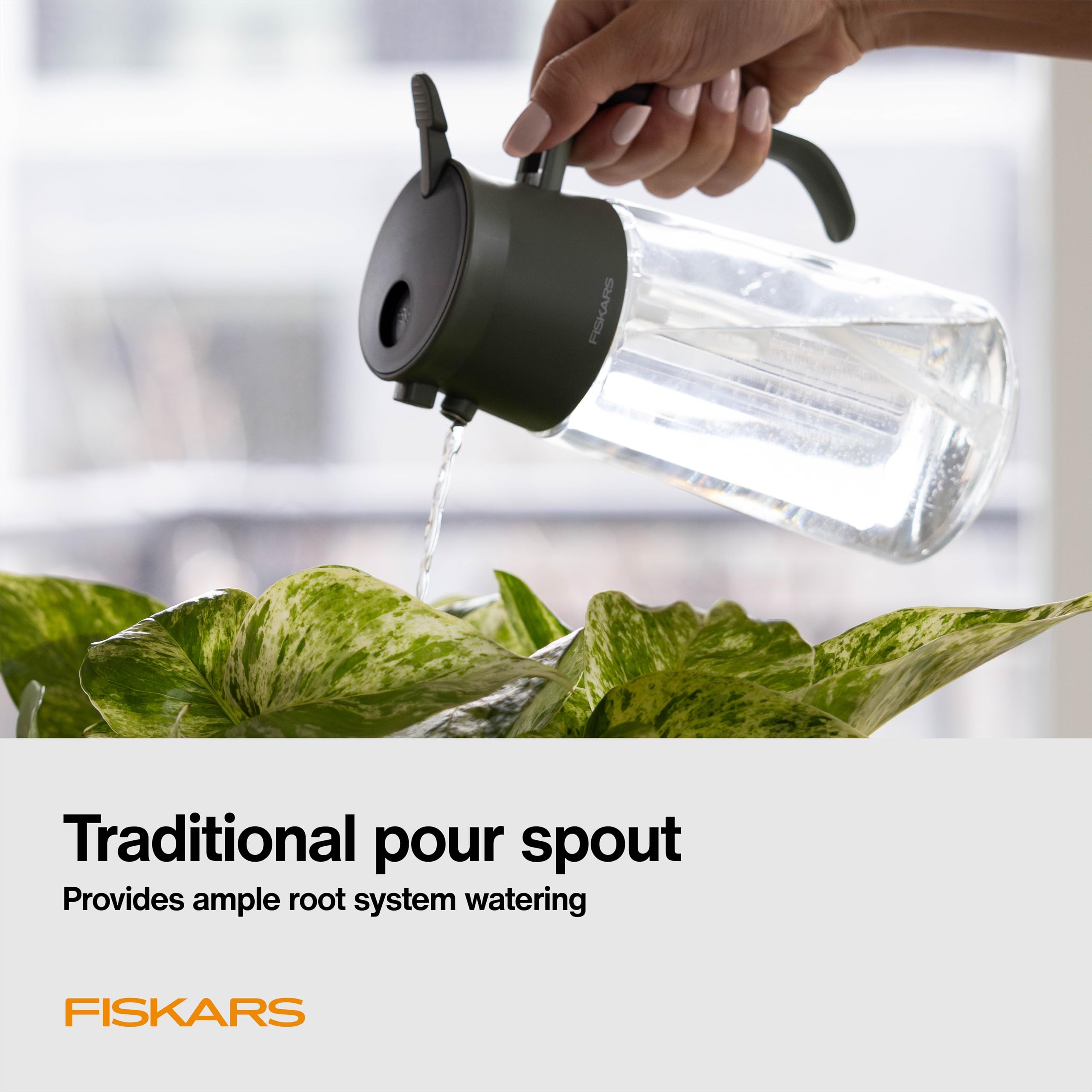 Fiskars compact size fits shelves, windowsills, and small plant corners.