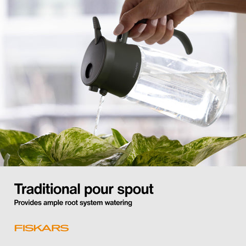 Fiskars compact size fits shelves, windowsills, and small plant corners.