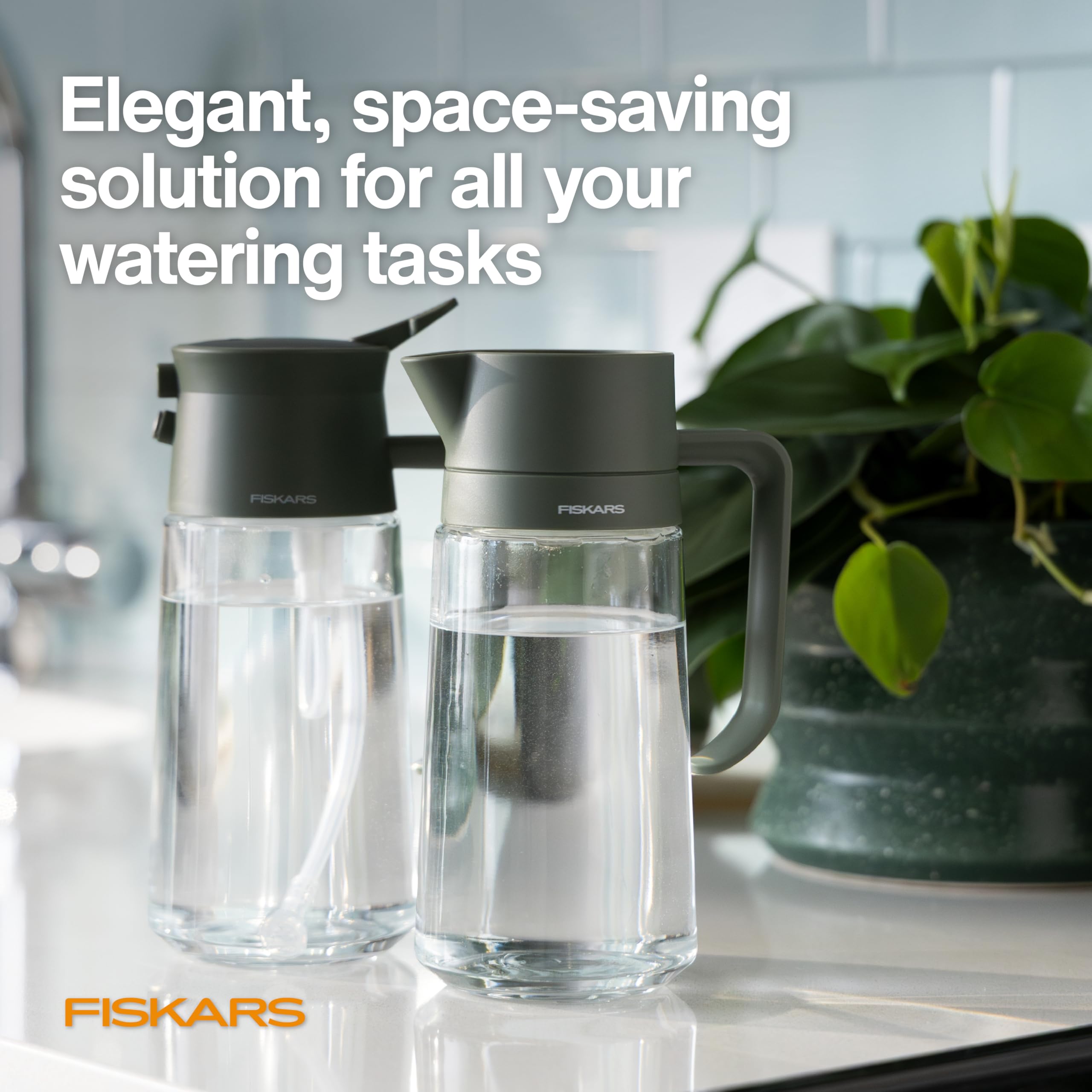 Fiskars precision spout directs water to soil for deep root hydration.