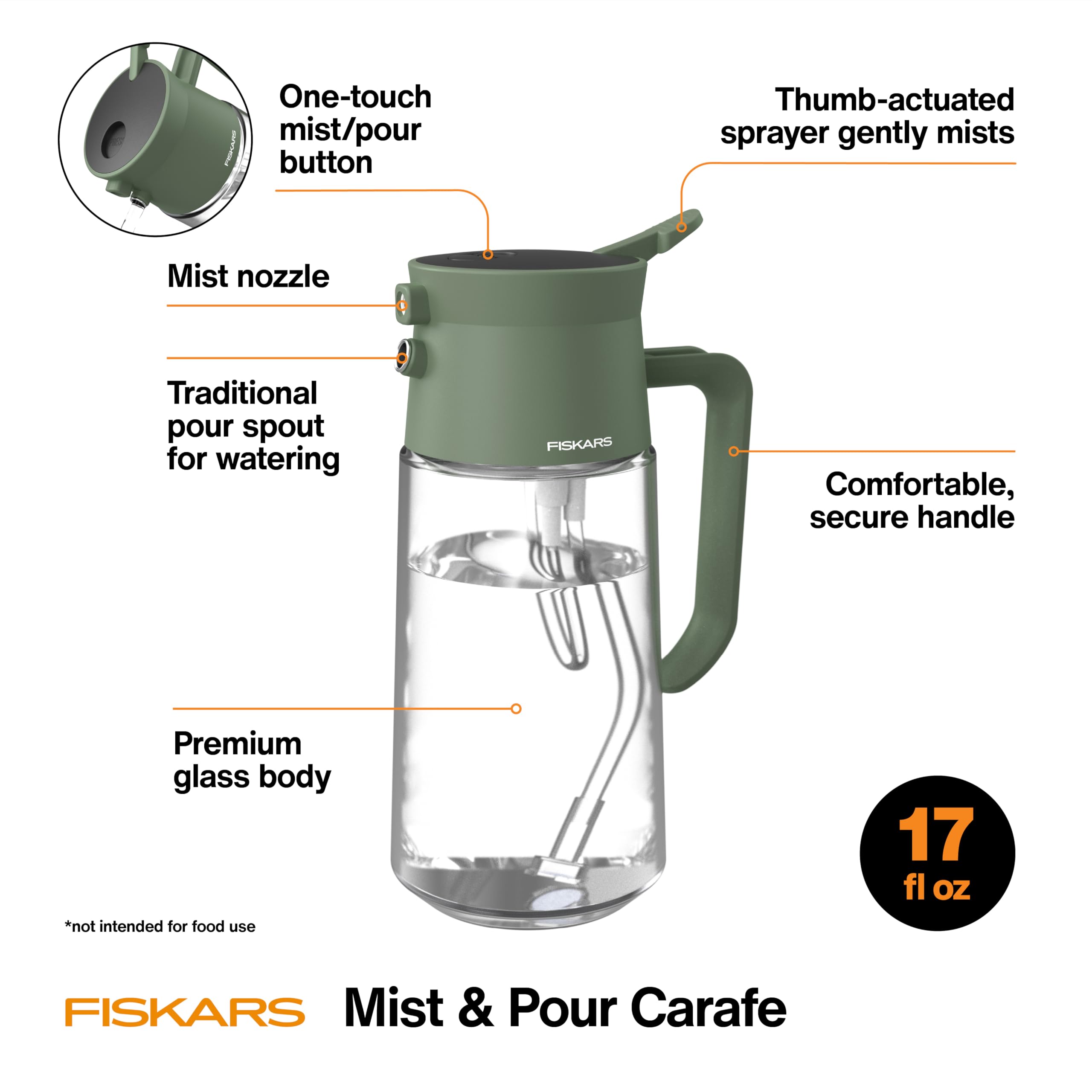 Fiskars thumb pump sprayer delivers gentle mist with minimal hand effort.