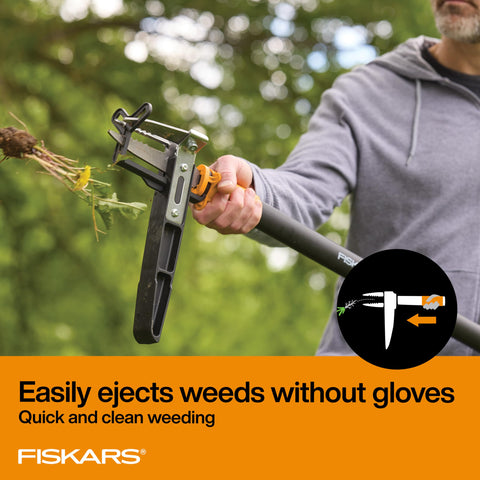 Fiskars offset handle reducing wrist strain during weeding