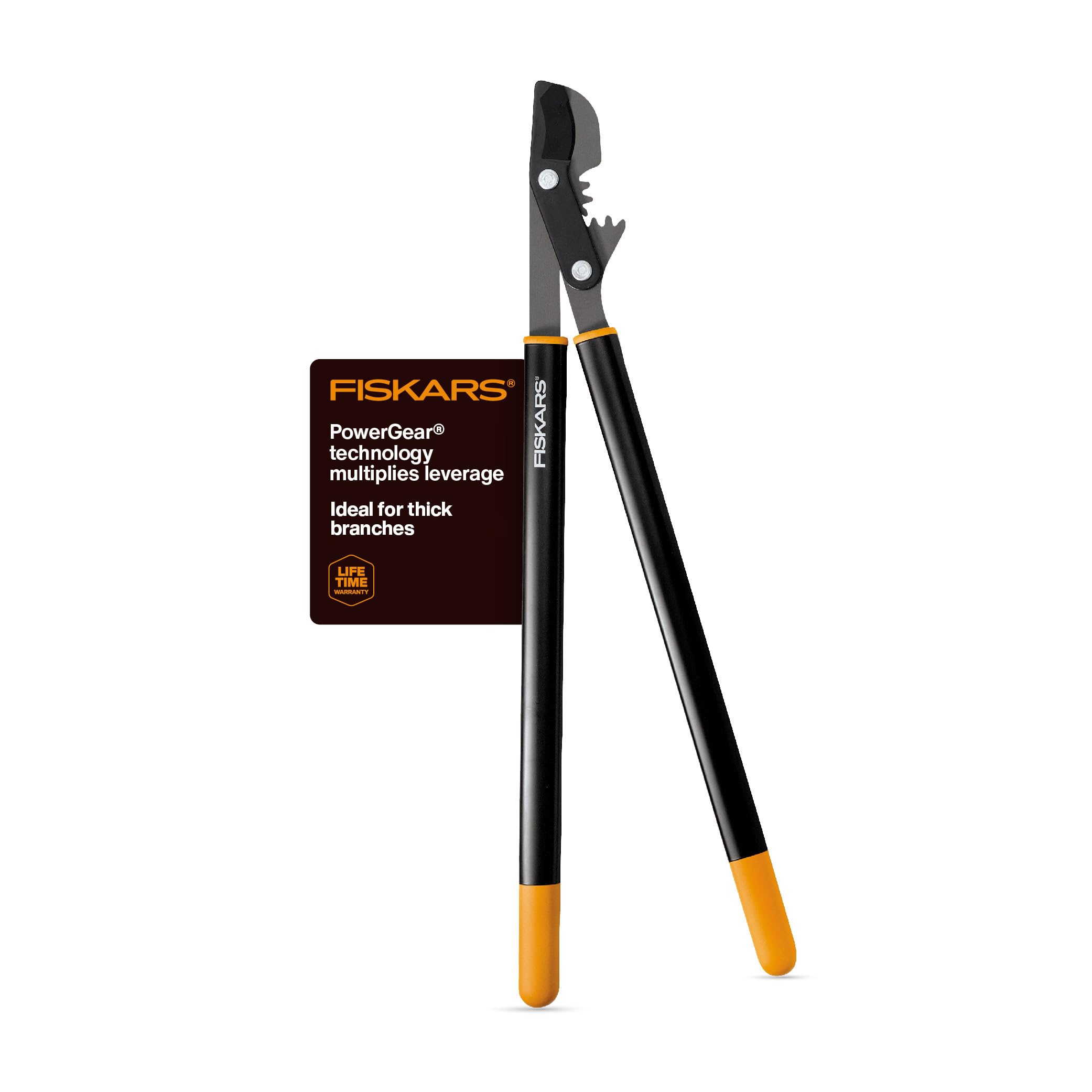 Fiskars PowerGear bypass lopper 32-inch in action for long reach pruning.
