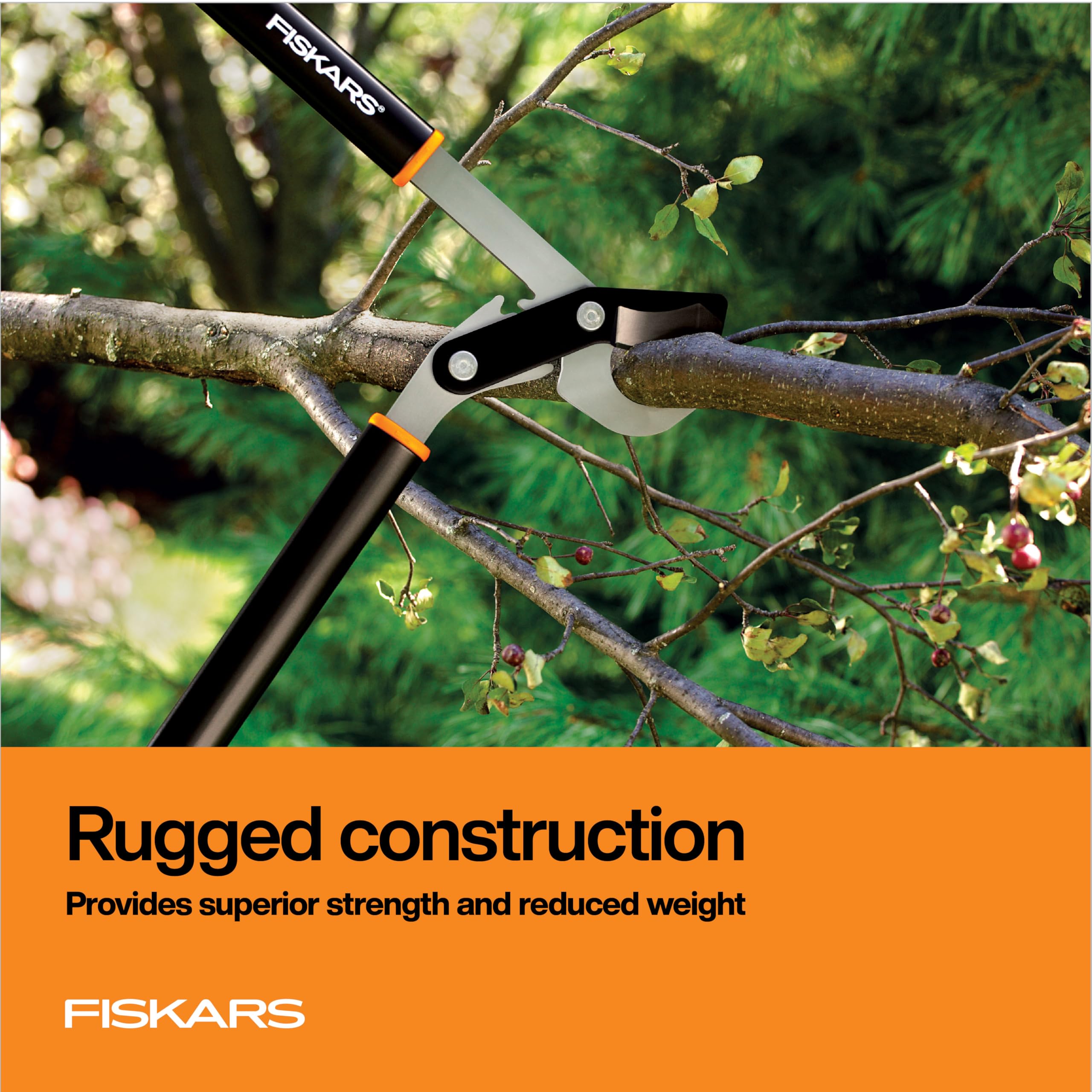 Fiskars PowerGear bypass lopper with FiberComp lightweight handles.