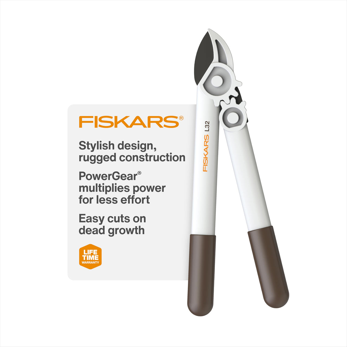 Fiskars PowerGear Lopper demonstrates enhanced leverage for up to 3X power on thick branches