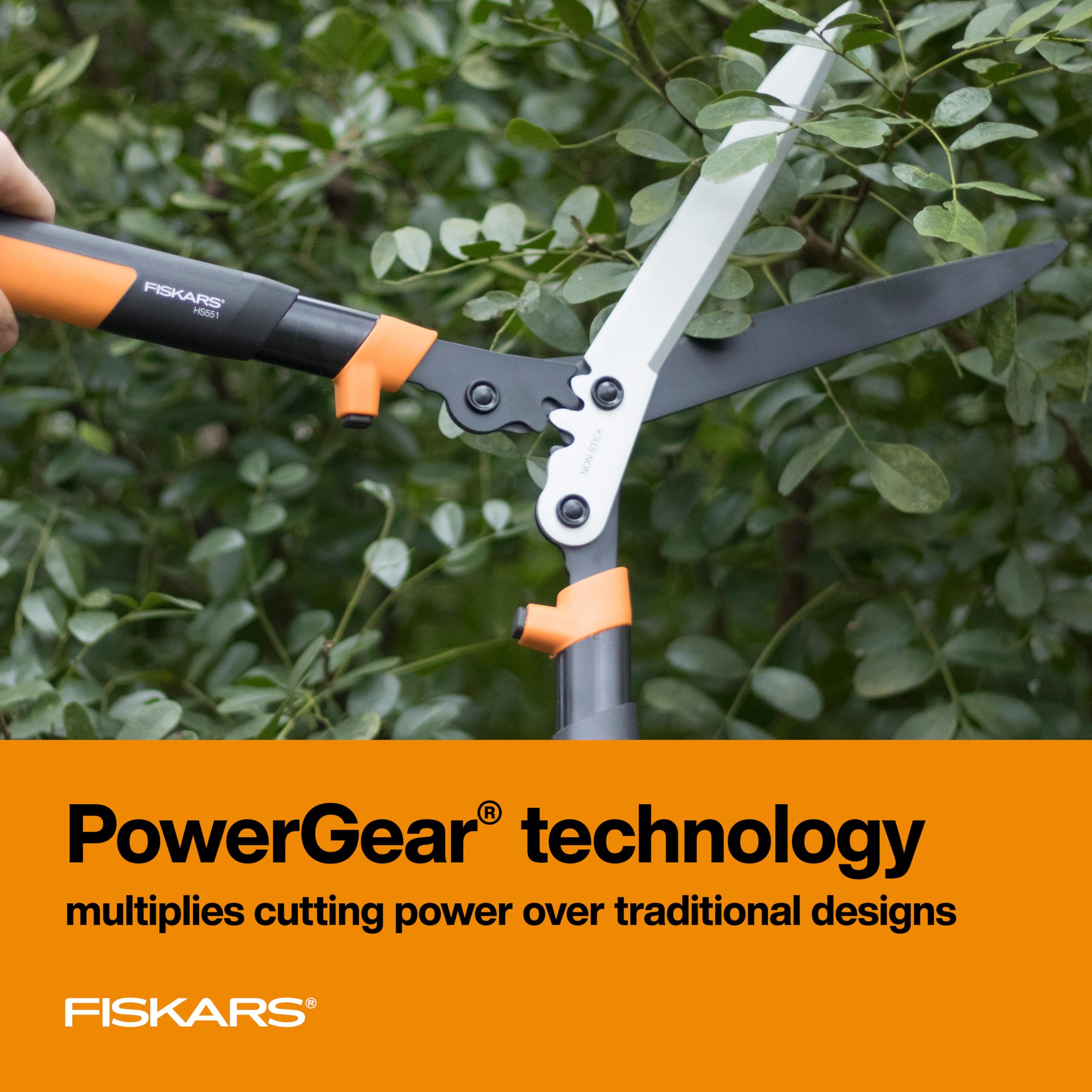 Fiskars hedge shears with shock-absorbing bumpers reduce fatigue