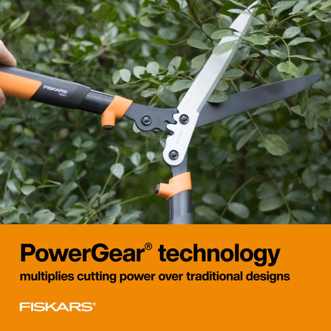 Fiskars hedge shears with shock-absorbing bumpers reduce fatigue