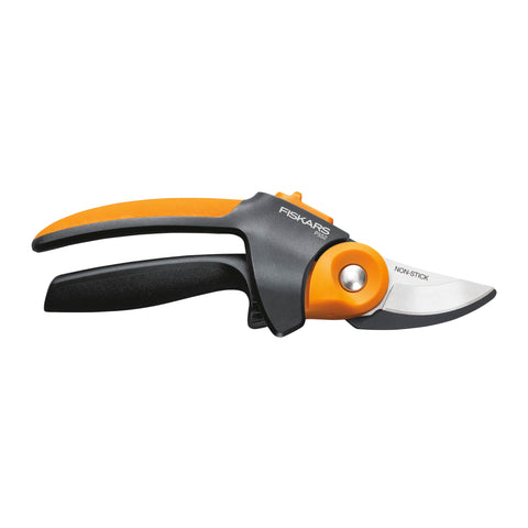 Fiskars PowerGear2 SoftGrip Pruner blade close-up with rust-resistant coating for smooth cuts