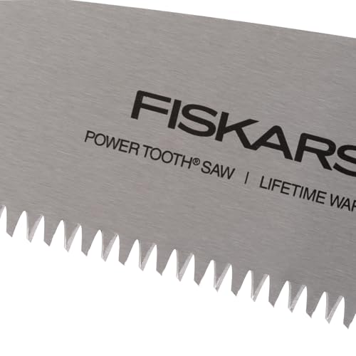 Fiskars PowerTooth D-Handle Saw demonstrates ergonomic D-handle for precise control.